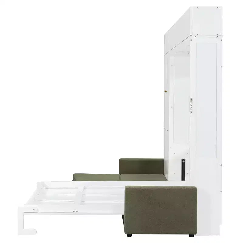 Lit escamotable Queen size avec canapé et armoire, Lit mural Queen en bois avec étagères, Lit escamotable pour chambre d'amis ou bureau