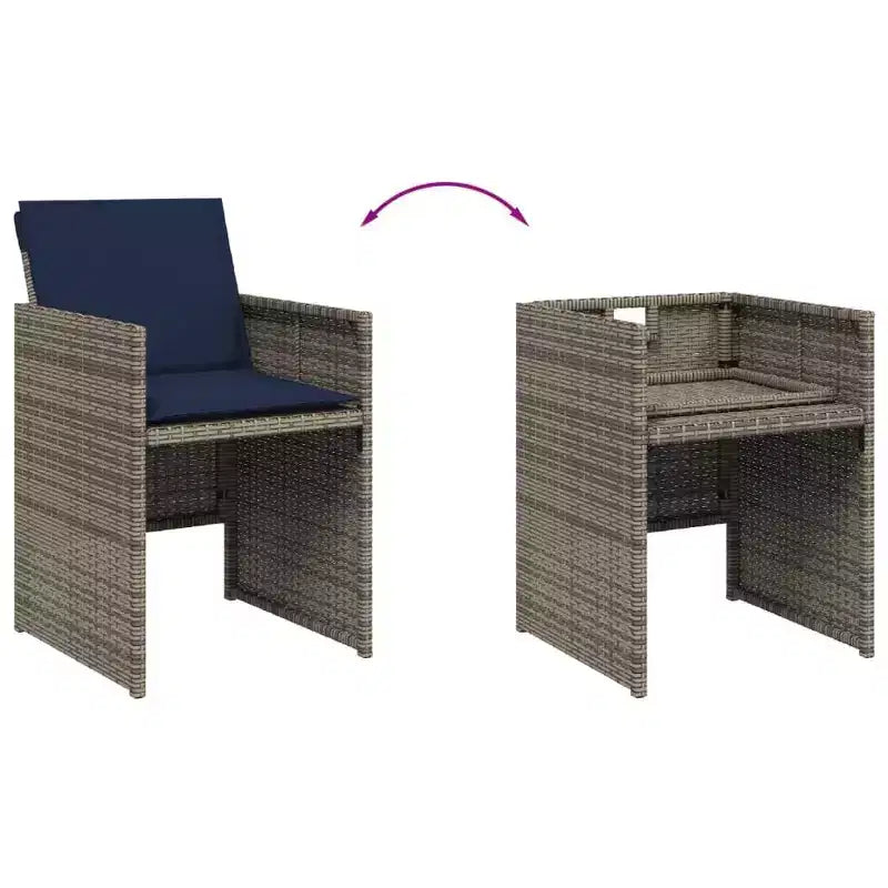 vidaXL Ensemble de salle à manger d'extérieur avec coussins, table et chaises de jardin, résine tressée gris