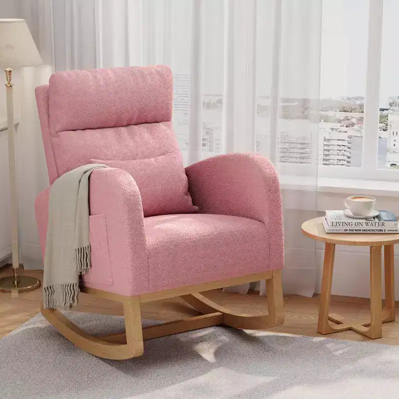 Fauteuil à bascule moderne avec oreiller et poches latérales, pour salon, chambre à coucher