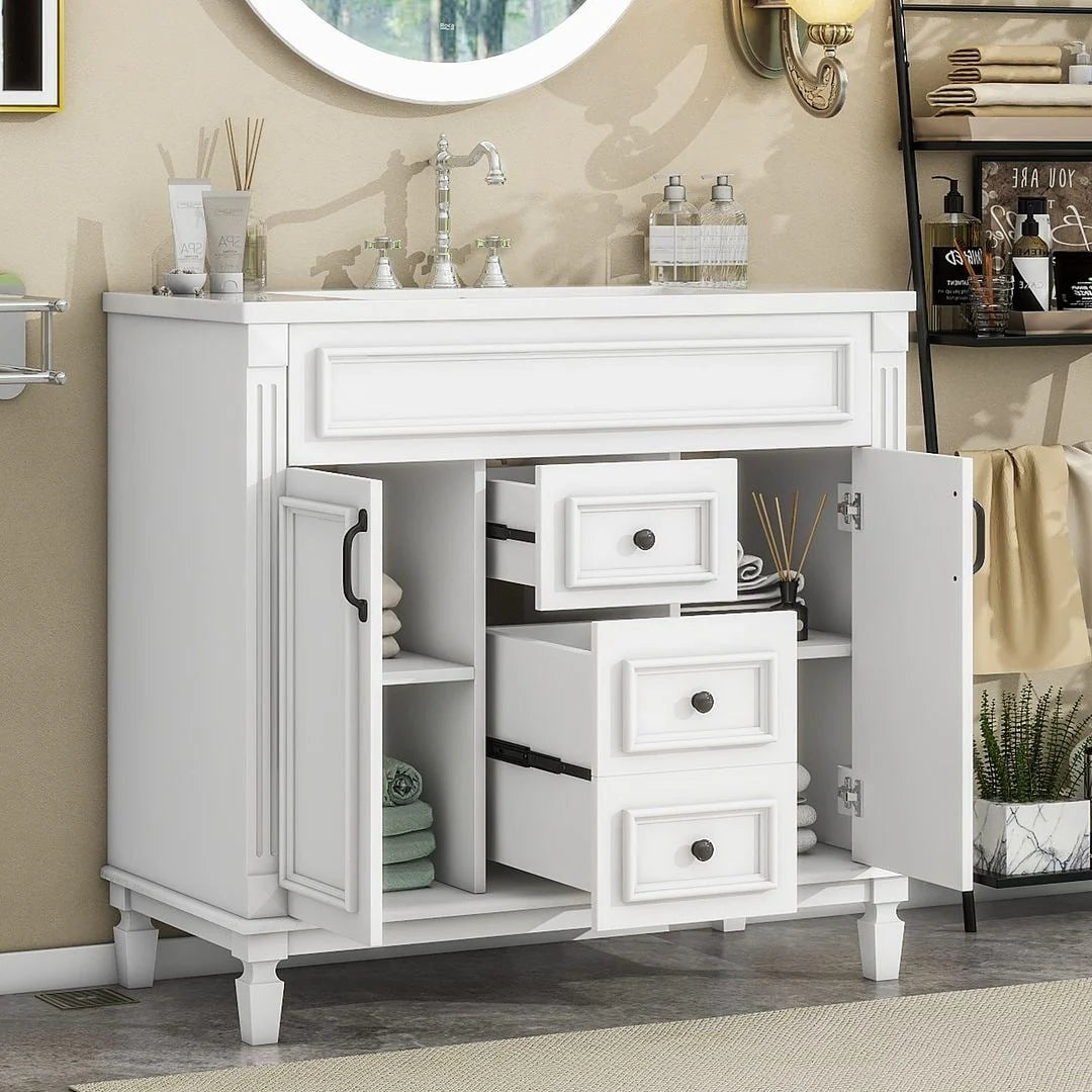 Meuble-lavabo moderne de 36 po avec vasque et armoire à miroir, 2 portes et 2 tiroirs