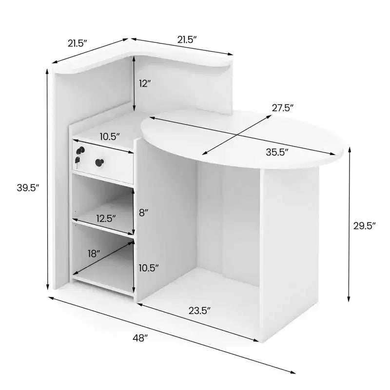 Costway Comptoir de Réception Bureau de Caisse avec Étagère Ouverte et Tiroir Verrouillable Blanc/Marron/Noir