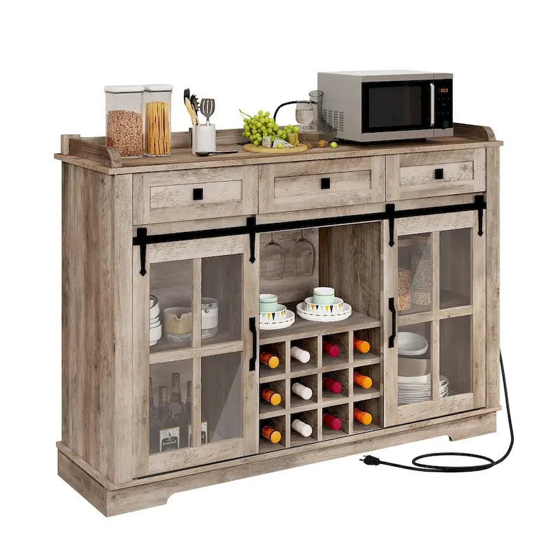53 Meuble de rangement de cuisine avec porte de grange, buffet, bar à café et casier à vin