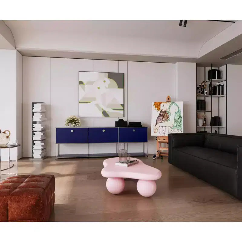 Table basse rose en forme de nuage avec pieds boules, 1 personne