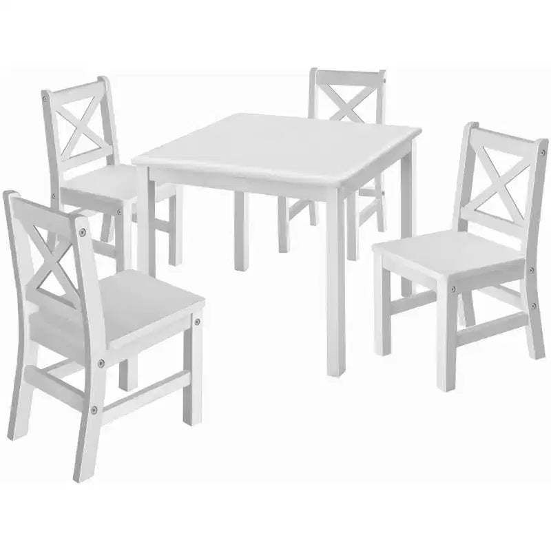Ensemble table et chaises eHemco en bois massif pour enfants (4 chaises incluses), ensemble de 5 pièces