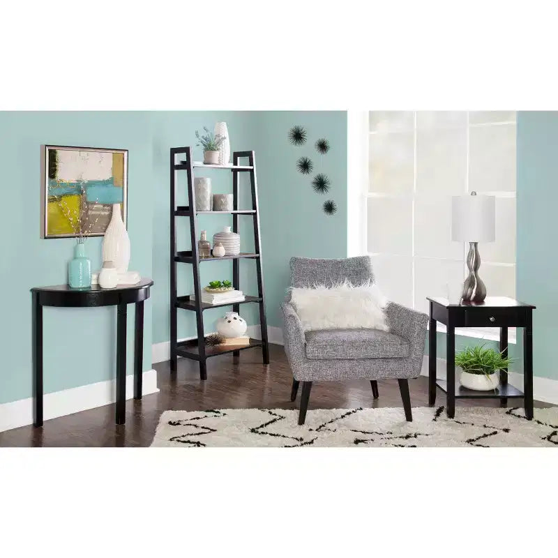 Table console cerisier noir et demi-lune noire, simple