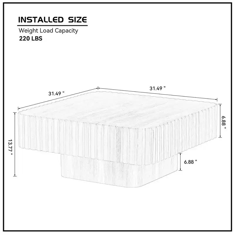 Table basse tambour artisanale moderne 31,5 po, carrée, piètement en MDF noyer