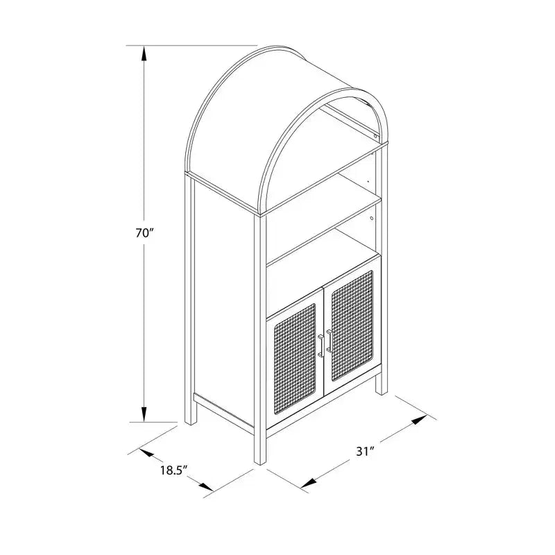 Meuble de Rangement Bohème à Arches avec 2 Portes en Faux Rotin, 5 Étagères Réglables pour Salon, Cuisine, Beige