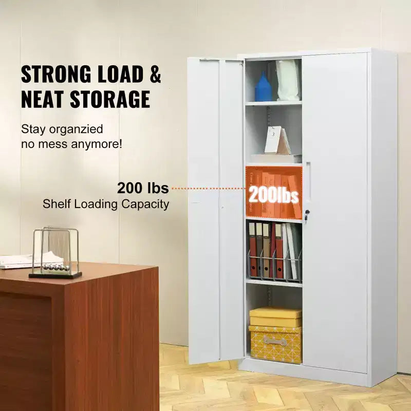 Armoire de rangement en métal VEVOR, armoire de rangement verrouillable en acier avec 2 portes magnétiques et 4 étagères réglables, armoire métallique de 180 cm (71 po), capacité de 90 kg (200 lb), blanc