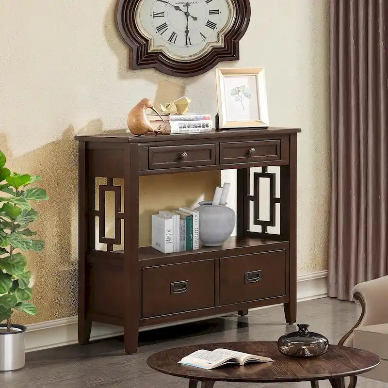 Console avec 4 tiroirs et une étagère de rangement
