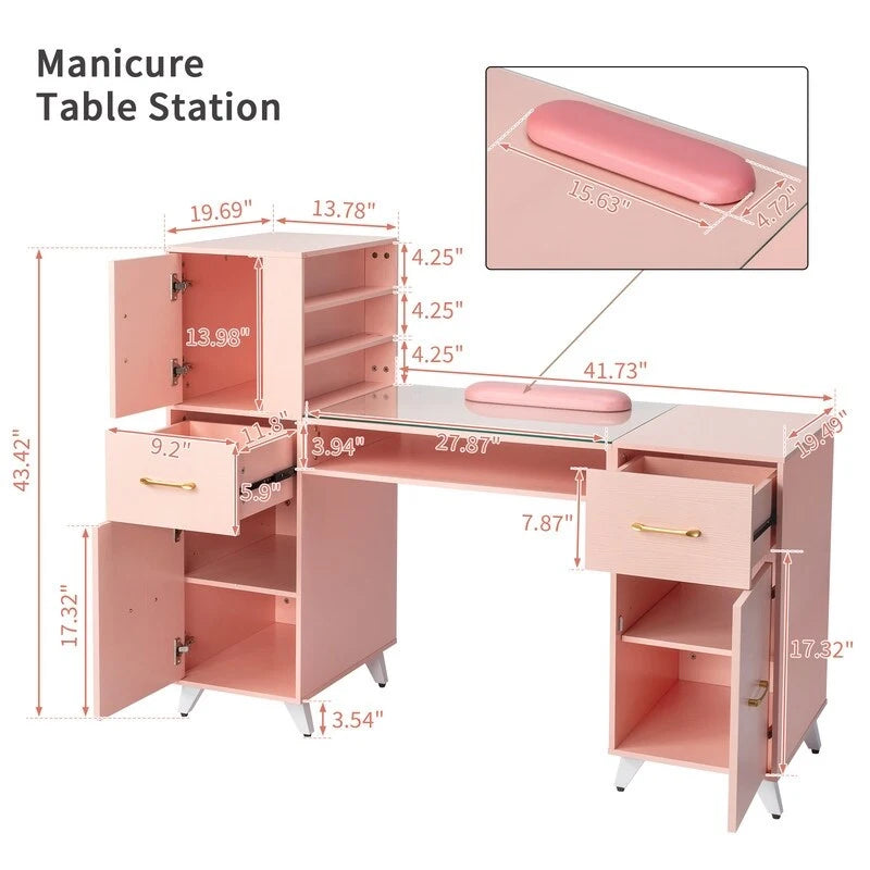 Bureau informatique de 140 cm avec étagères, tiroirs et armoire