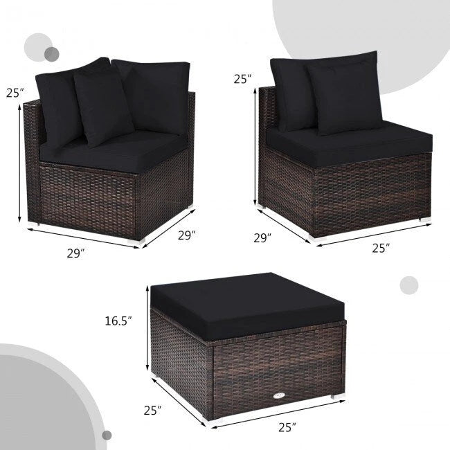 Ensemble de meubles de patio en rotin 4 pièces avec coussins et oreillers amovibles – Canapé d'angle : 73,7 x 73,7 x 63,5 cm