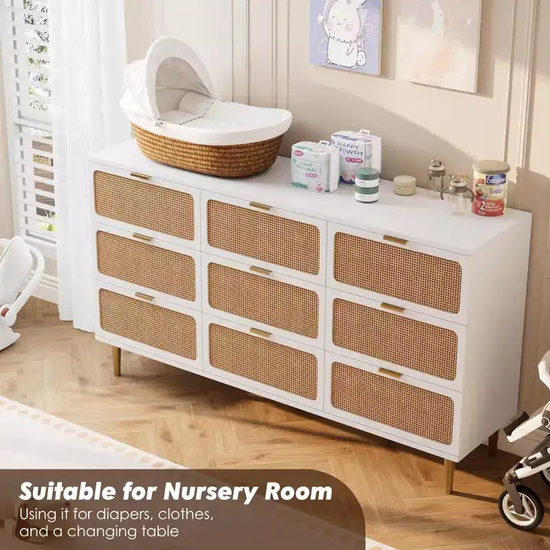 Commode en rotin pour la chambre, meubles à tiroirs grande capacité pour le rangement, adaptés au salon, à l'entrée et à la chambre d'enfant.