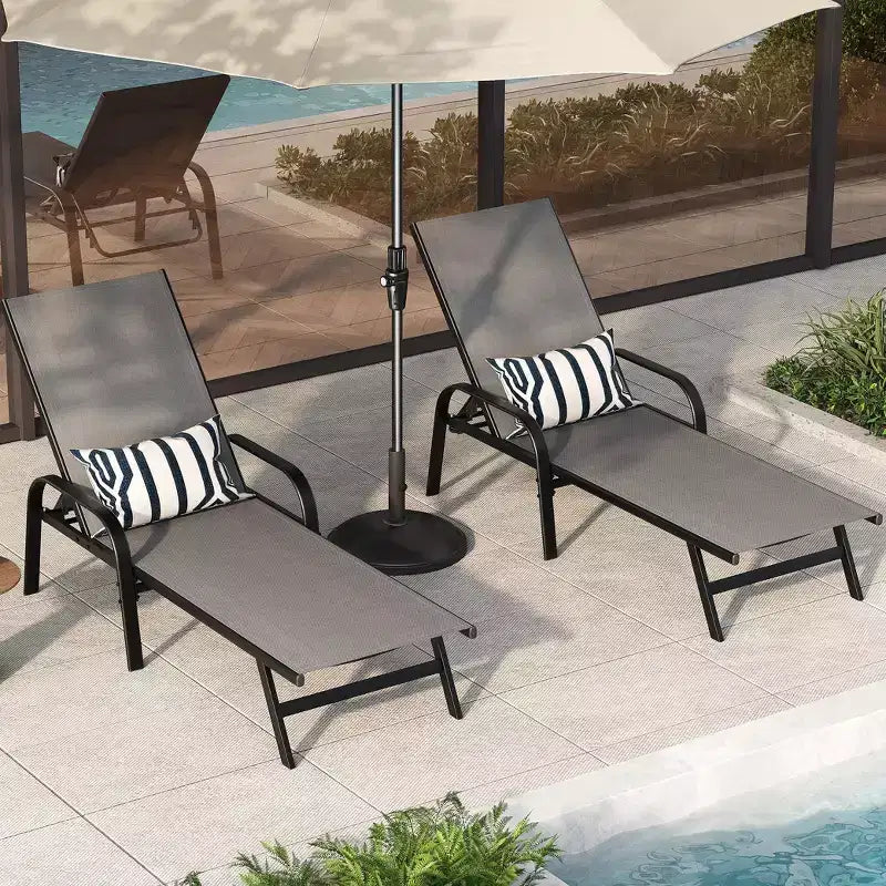 Lot de 2 Chaises Longues de Jardin, Chaises Inclinables Réglables sur 5 Positions avec Tissu Textilène, Transats de Piscine pour Jardin et Balcon