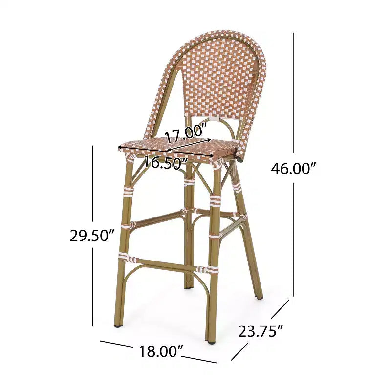 sumyeg Lot de 2 tabourets de bar de bistrot français d'extérieur 29,5, rotin PE en osier avec cadre en aluminium, finition aspect bambou, rouge rouille et blanc