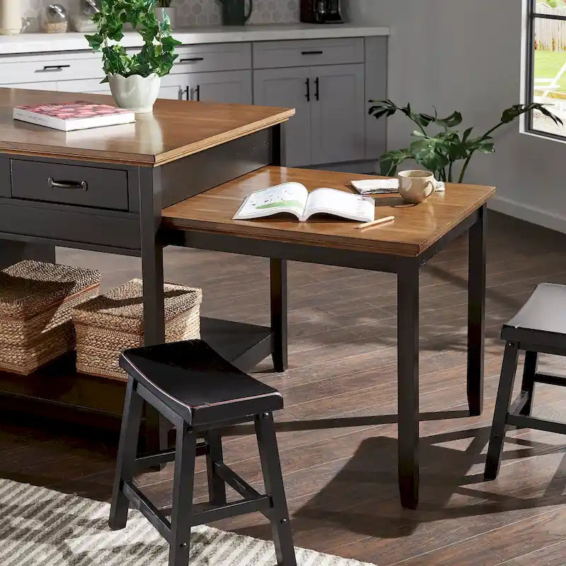 Îlot de cuisine extensible Eleanor bicolore avec finition antique et 3 tiroirs par iNSPIRE Q Classic