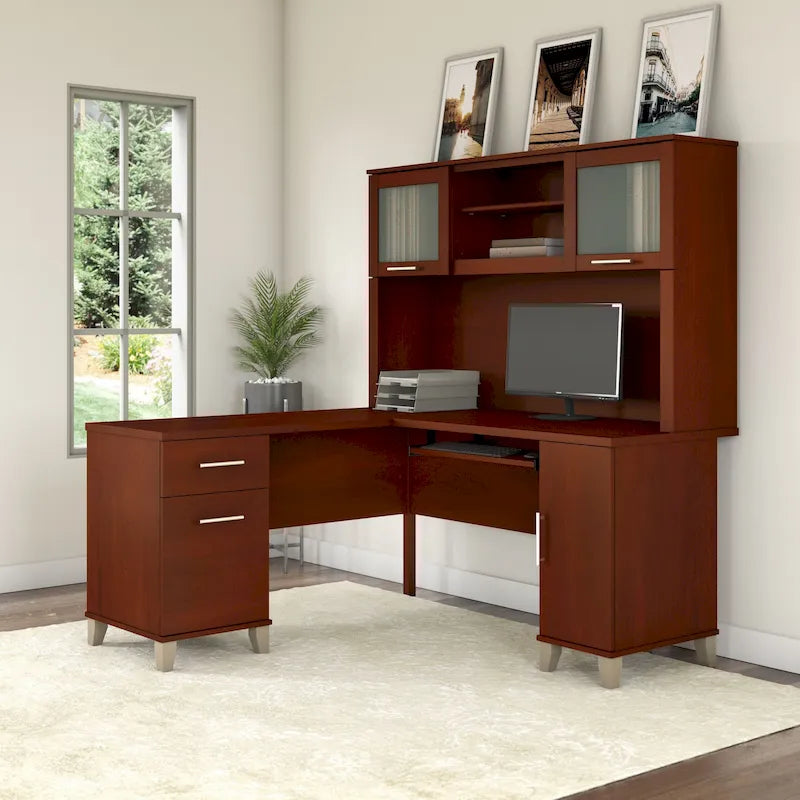 Bureau d'angle en L 60" Bush Furniture Somerset avec huche de rangement