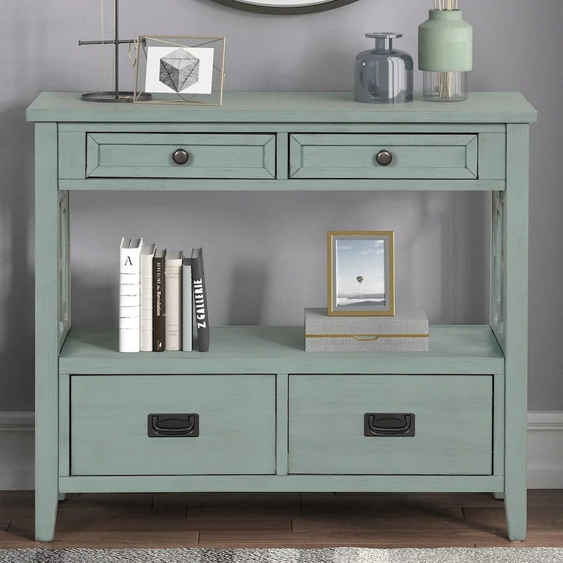 Console avec 4 tiroirs et une étagère de rangement