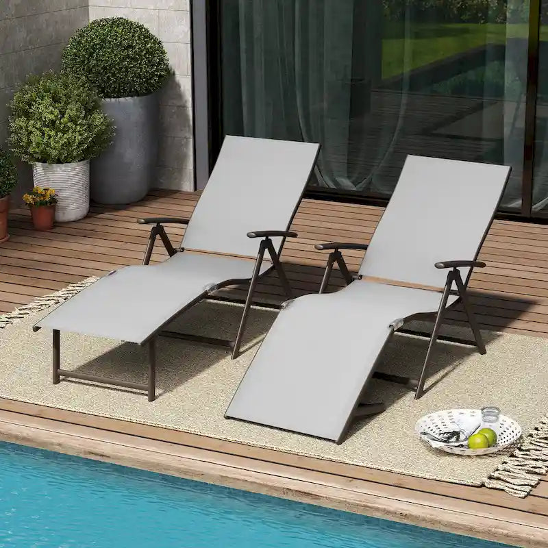 Pellebant Lot de 2 chaises longues de patio réglables en aluminium – N/A