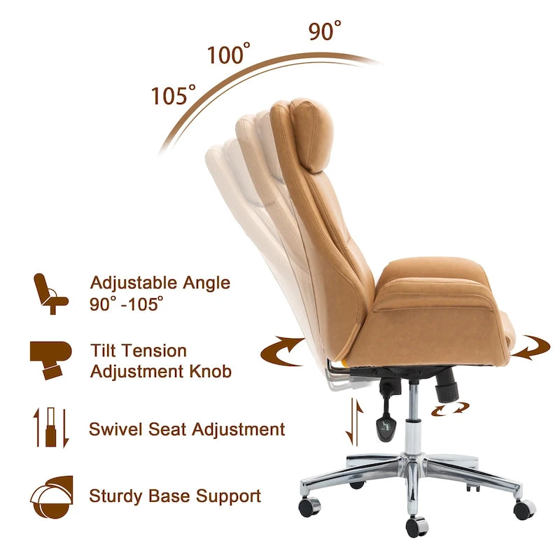 Fauteuil de bureau pivotant réglable en similicuir Glitzhome Mid-century 48 pouces