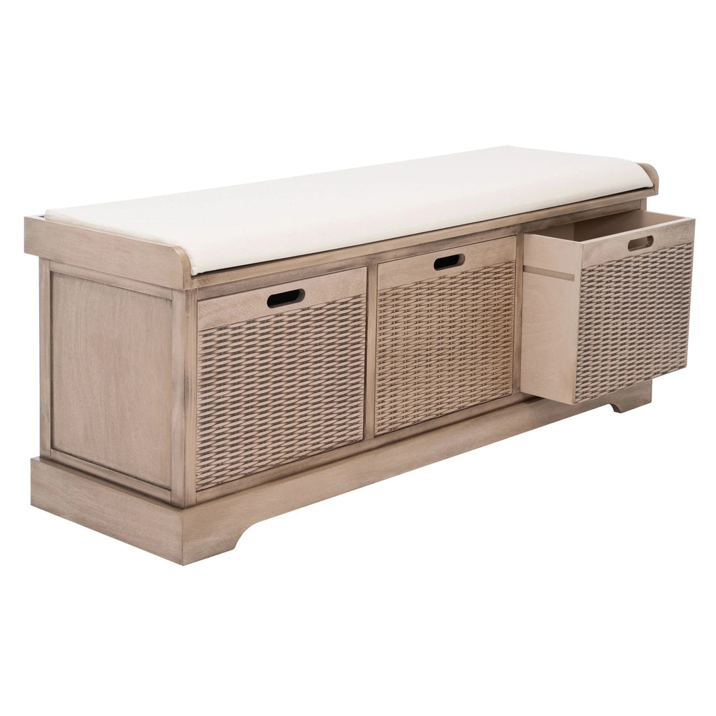 Banc de rangement SAFAVIEH Fiorello avec coussin et 3 tiroirs - 47,3 L x 15 P x 19 H - 47 L x 15 P x 19 H