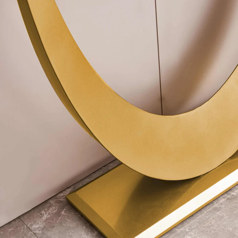 Console moderne, design aux formes raffinées, structure en métal avec patins réglables pour l’entrée