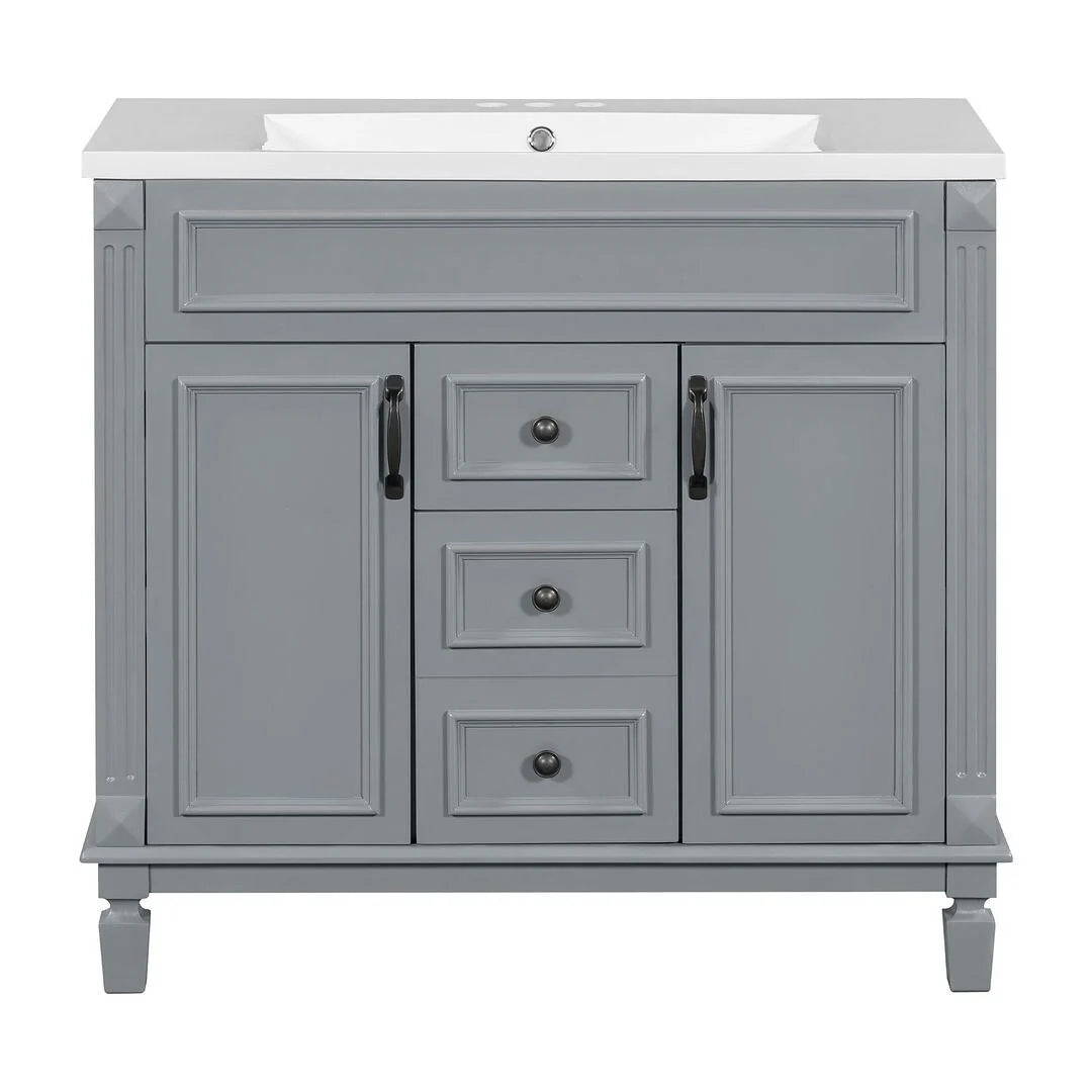 Meuble-lavabo moderne de 36 po avec vasque et armoire à miroir, 2 portes et 2 tiroirs