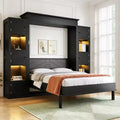 Lit escamotable moderne Luxystar Queen avec 10 étagères de rangement et tête de lit rembourrée, noir