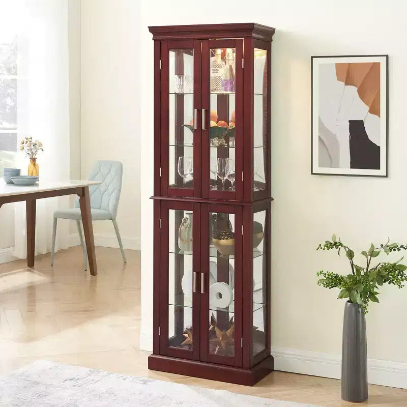 Vitrine, meuble vitrine avec 6 étagères réglables et portes en verre trempé, meuble haut pour salon, chambre à coucher