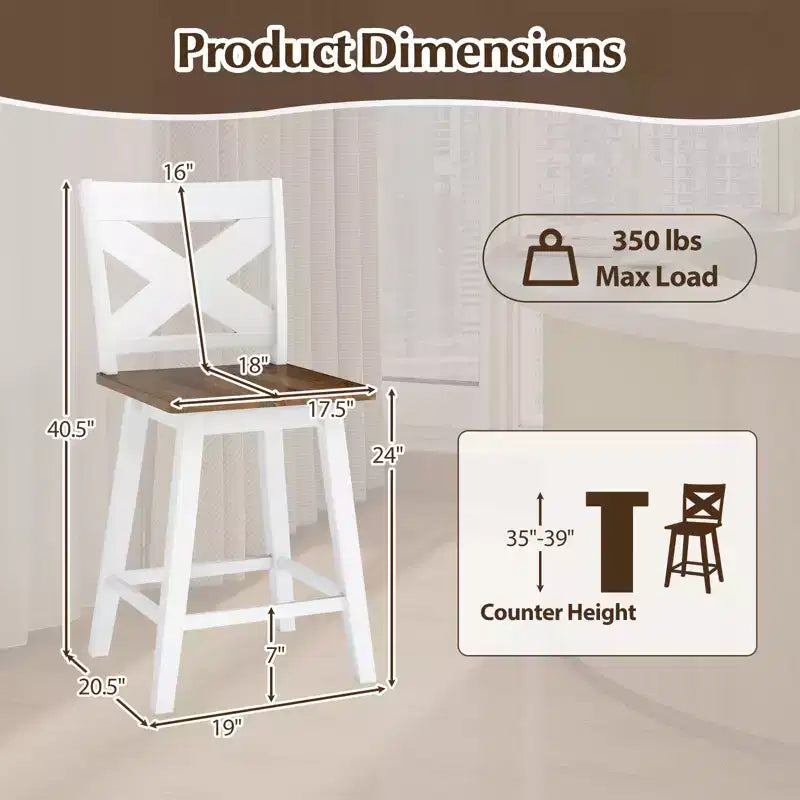 Lot de 4 tabourets de bar pivotants Costway 24" avec dossier, large assise et repose-pieds pour îlot de cuisine