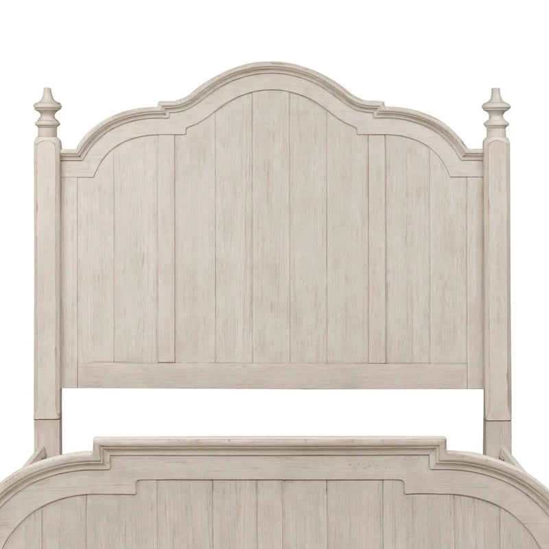Lit à baldaquin Queen Farmhouse Cottage – Blanc antique avec dessus couleur châtaignier