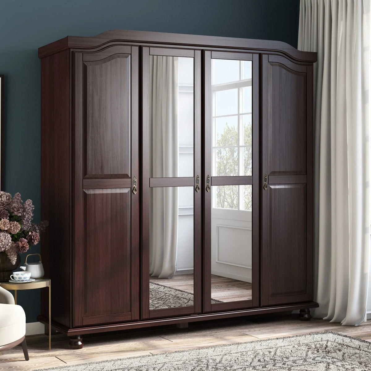 Palace Imports Kyle Armoire 4 portes 100 % en bois massif avec portes en bois massif ou portes miroir