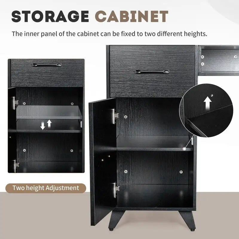 Bureau informatique de 140 cm avec étagères, tiroirs et armoire