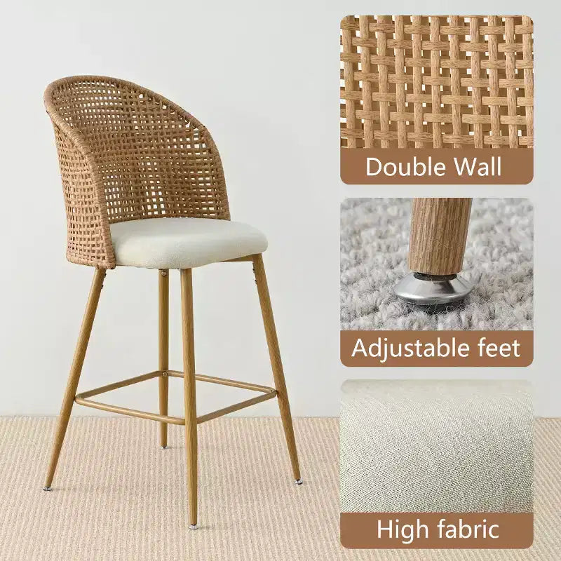 Lot de 2 tabourets de bar en rotin naturel, chaises hautes de 73,6 cm de style bohème avec dossier tissé - Panipeachy