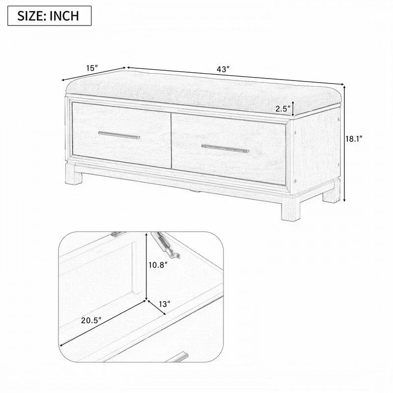 Banc à chaussures avec coussin amovible et rangement dissimulé pour l'organisation de l'entrée et du salon