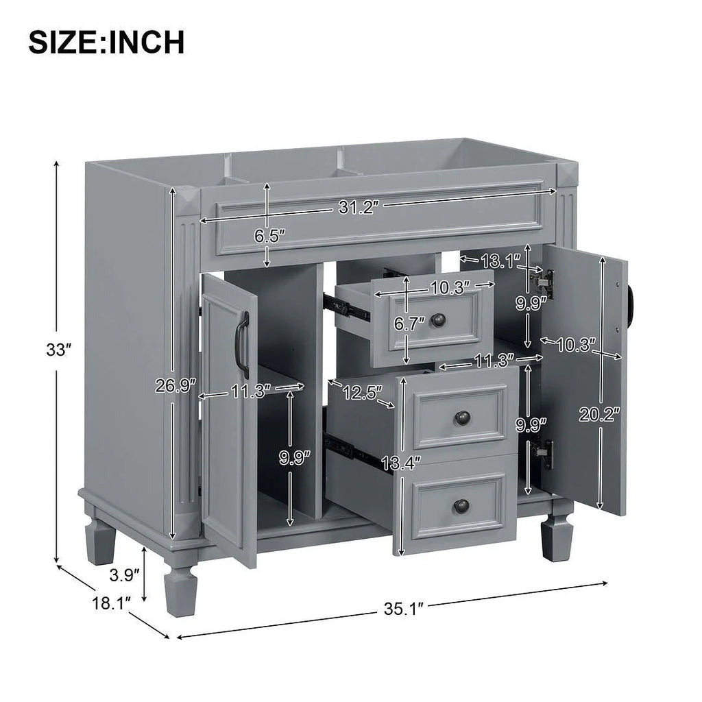 Meuble-lavabo moderne de 36 po avec vasque et armoire à miroir, 2 portes et 2 tiroirs