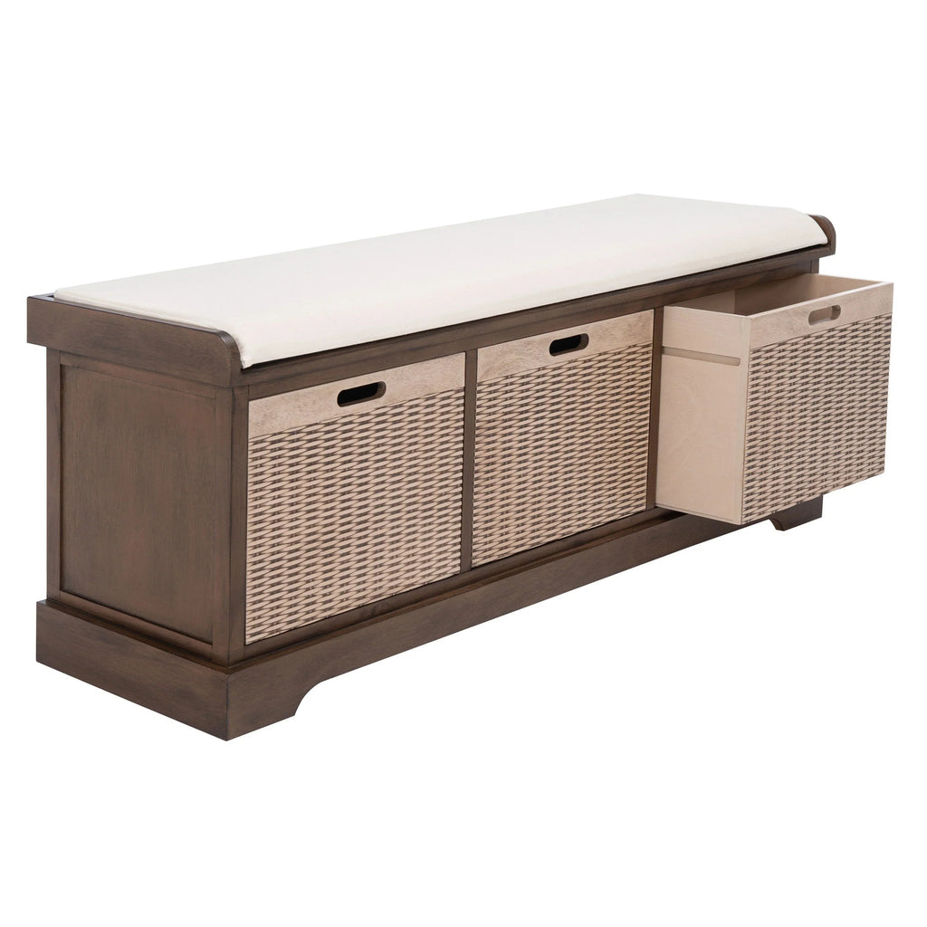 Banc de rangement SAFAVIEH Fiorello avec coussin et 3 tiroirs - 47,3 L x 15 P x 19 H - 47 L x 15 P x 19 H