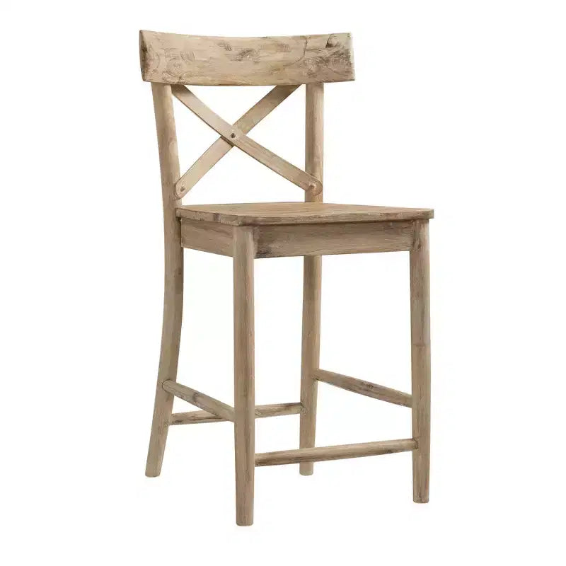 Picket House Furnishings Tabouret de bar hauteur comptoir Keaton 1 pc Plage : Milieu de siècle moderne, Structure en acacia, Design dossier en X