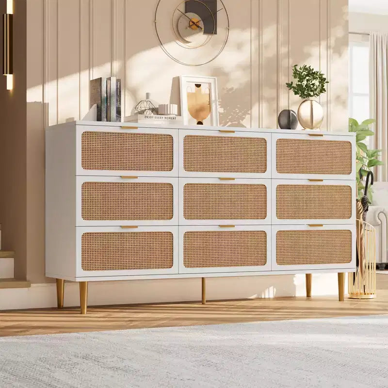 Commode en rotin pour la chambre, meubles à tiroirs grande capacité pour le rangement, adaptés au salon, à l'entrée et à la chambre d'enfant.