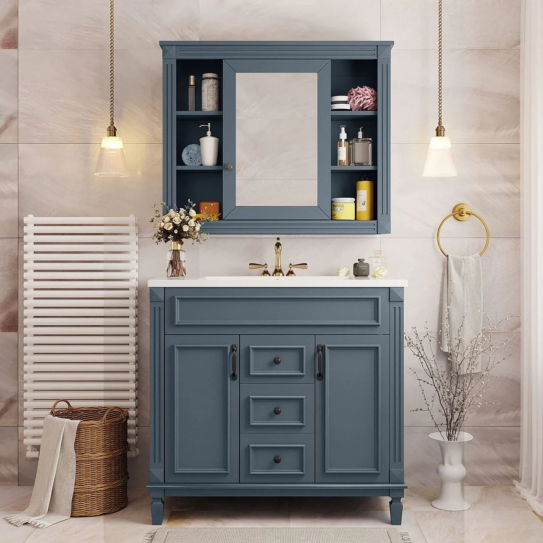 Meuble-lavabo moderne de 36 po avec vasque et armoire à miroir, 2 portes et 2 tiroirs