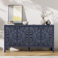 Buffet de rangement, Buffet bas vieilli avec 4 portes sculptées et étagère réglable, Buffet d'appoint en bois