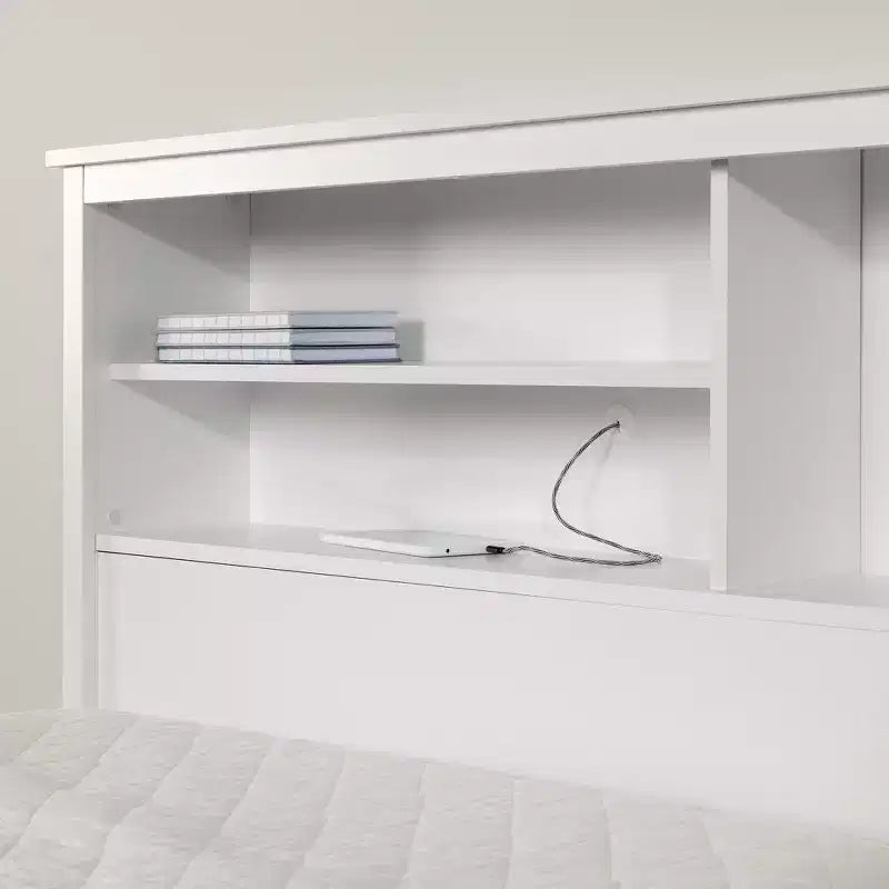 Tête de lit bibliothèque pour lit simple Vito Blanc pur - South Shore : Tête de lit moderne pour lit simple avec tablettes, panneaux de particules