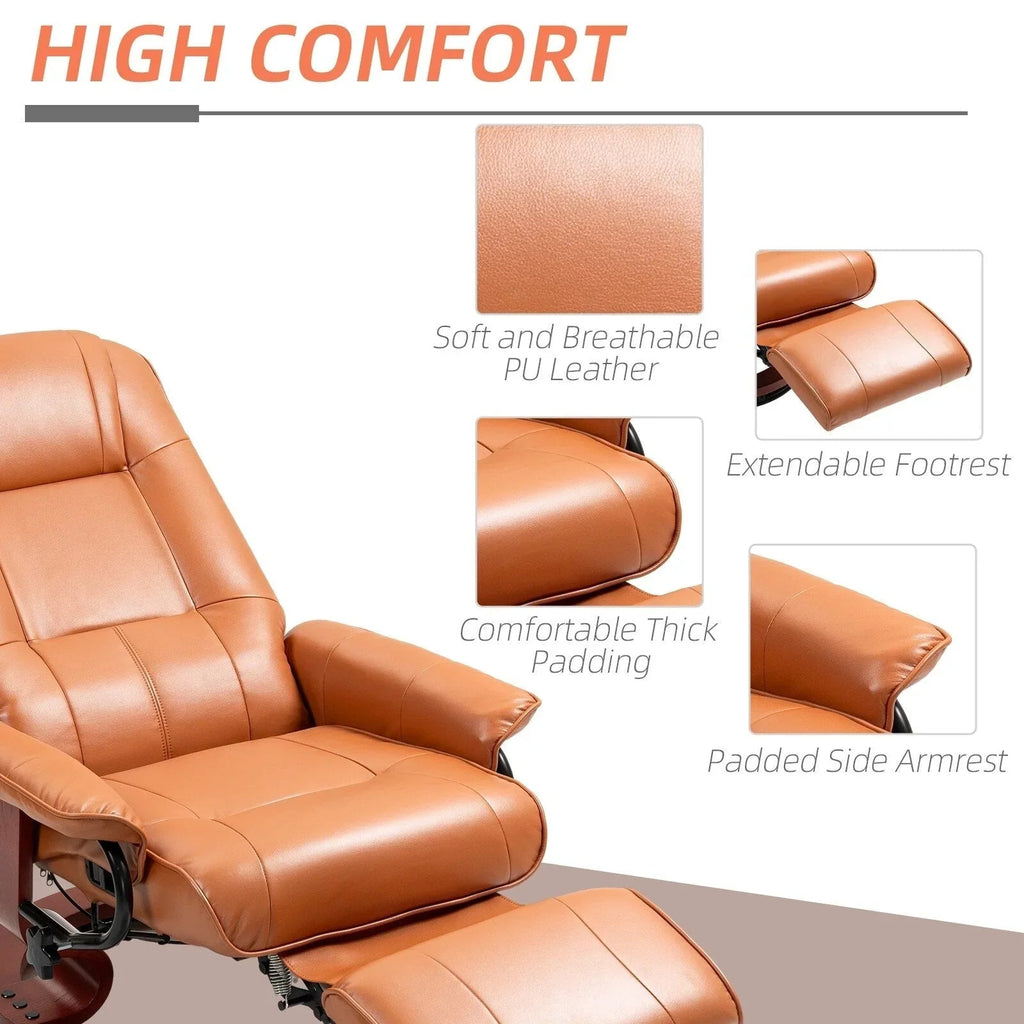Fauteuil inclinable HomCom en similicuir avec base pivotante manuelle réglable et repose-pieds confortable et relaxant