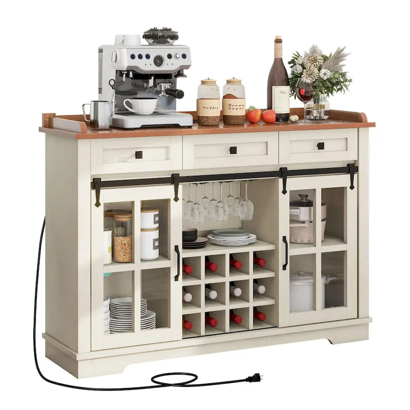 53 Meuble de rangement de cuisine avec porte de grange, buffet, bar à café et casier à vin