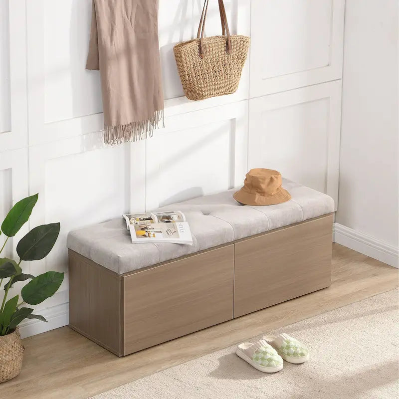 Banc de rangement pour chaussures, meuble à chaussures avec assise rembourrée et deux portes pour entrée