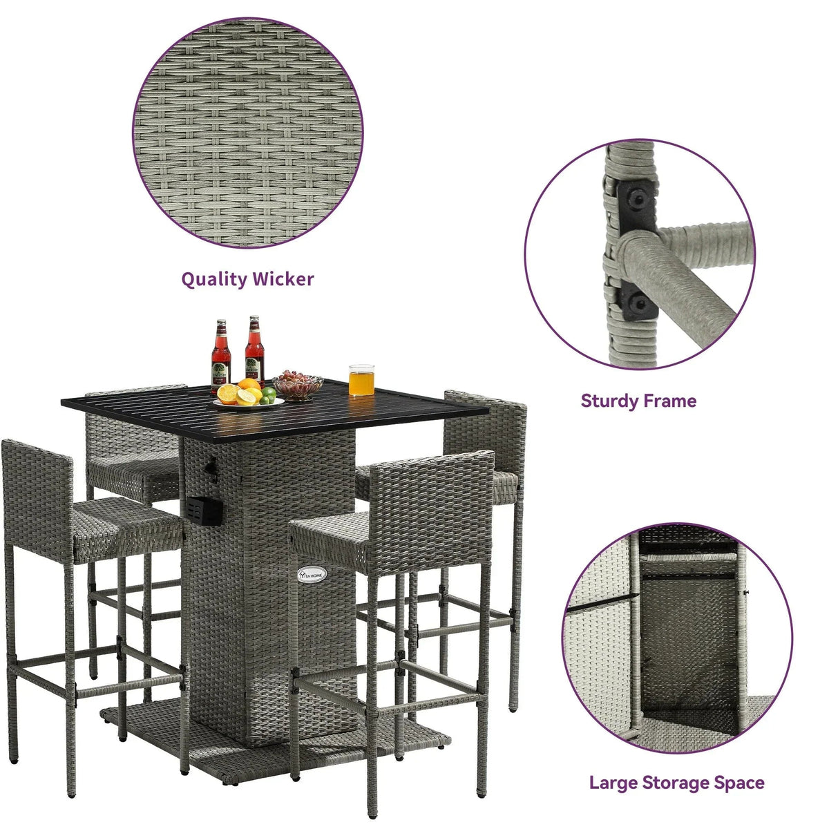 Ensemble de bar extérieur en osier Moasis 5 pièces - 5 PCS