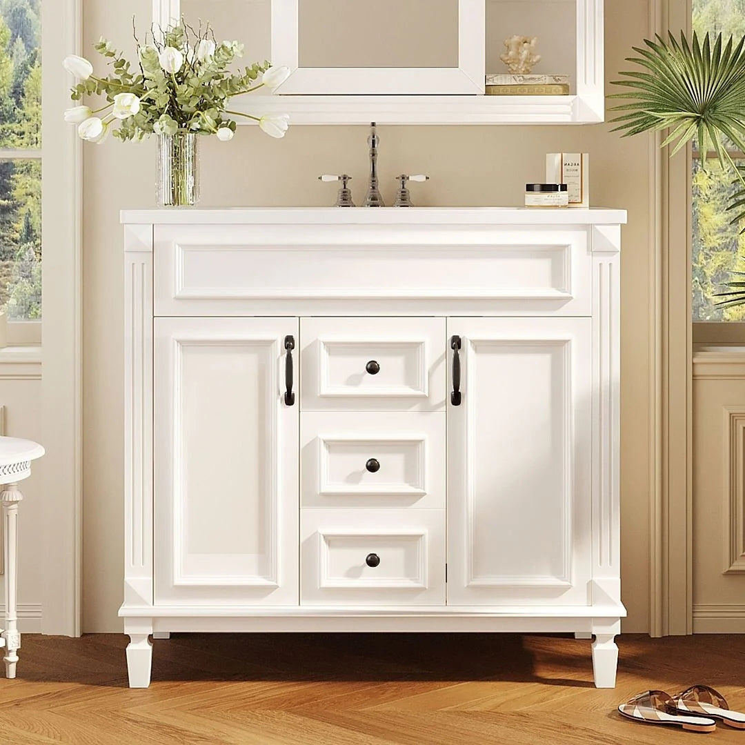 Meuble-lavabo moderne de 36 po avec vasque et armoire à miroir, 2 portes et 2 tiroirs