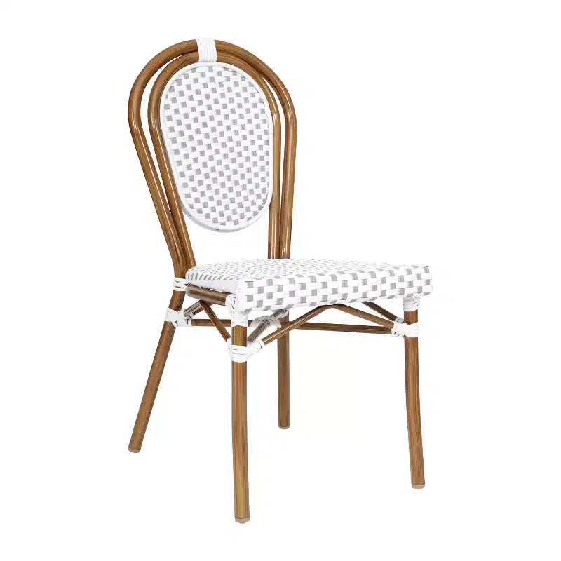Chaise empilable de bistrot Thonet commerciale intérieure/extérieure Flash Furniture Lourdes, rotin synthétique et cadre en aluminium