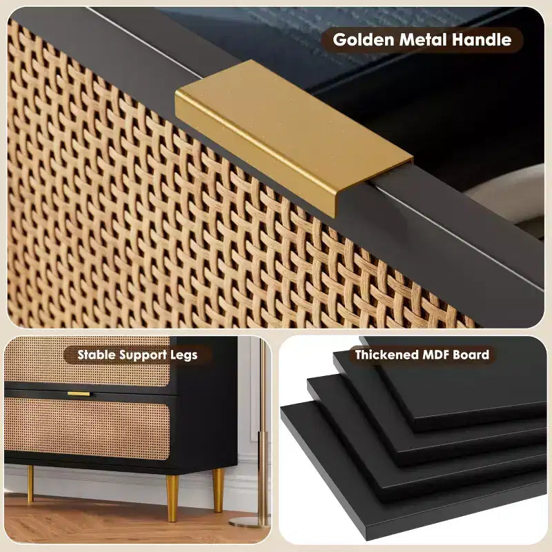 Commode en rotin pour la chambre, meubles à tiroirs grande capacité pour le rangement, adaptés au salon, à l'entrée et à la chambre d'enfant.