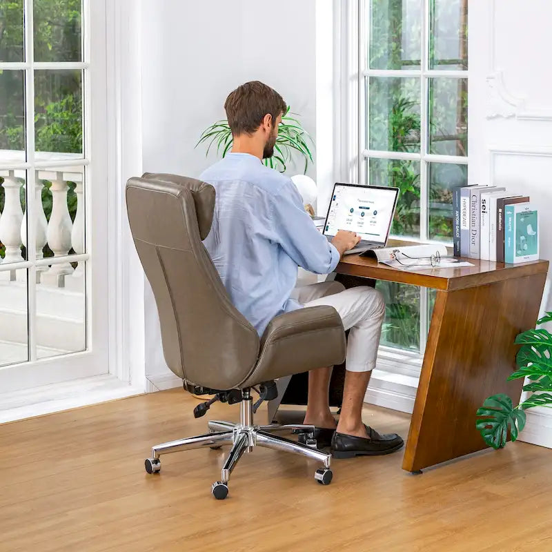 Fauteuil de bureau pivotant réglable en similicuir Glitzhome Mid-century 48 pouces