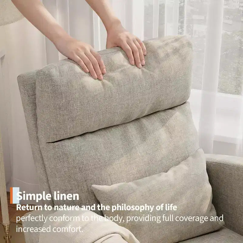 Fauteuil à bascule moderne avec oreiller et poches latérales, pour salon, chambre à coucher